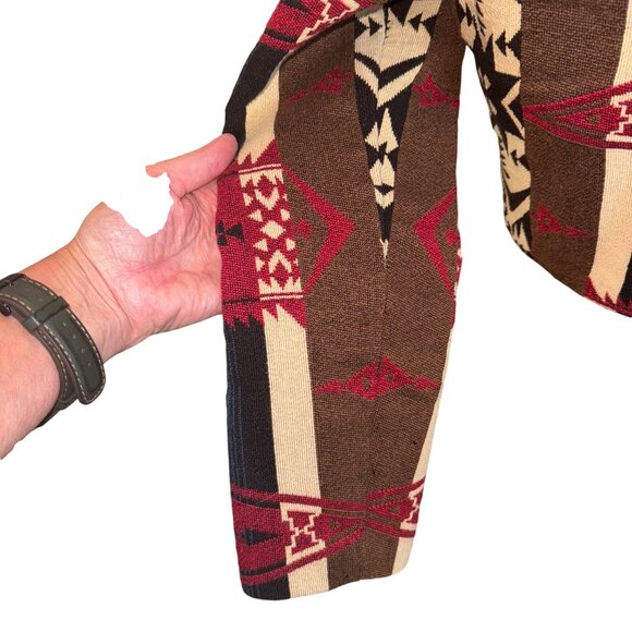 Vintage Southwestern Santa Fe Print Knit Open Short Jacket Cardigan S Cowgirl - Picture 8 of 10